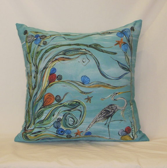 Clay Born Textiles Indoor/Outdoor Heron Pillow Back