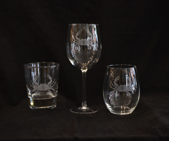 Crab Etched Glass Drinkware